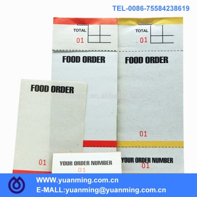 Stripped Bar Food Order pads 50gsm newsprint paper with 3 positions of serial numbers and two perforated lines on each sheet UK